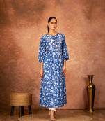 Blue floral hand block printed cotton kurta pant  set of 2