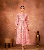 Pink floral hand block printed cotton kurta pant  set of 2