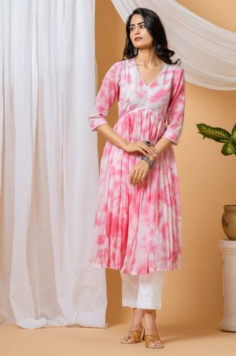 Pink tie & dye kurta pant set of 2