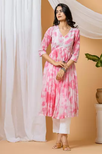 Pink tie & dye kurta pant set of 2