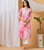 Pink tie & dye kurta pant set of 2