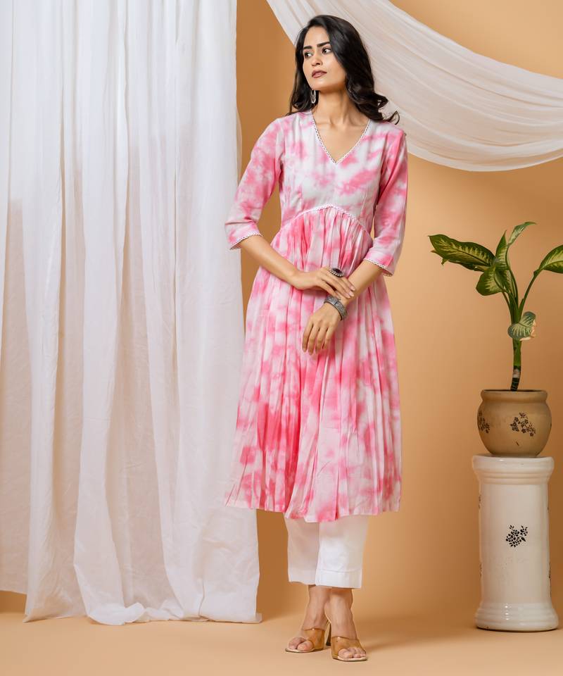 Pink tie & dye kurta pant set of 2