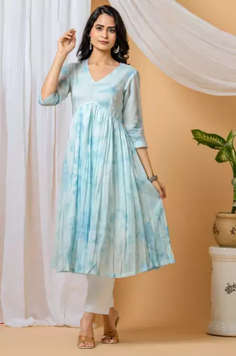 Blue tie & dye kurta pant set of 2