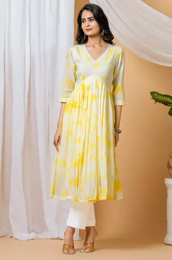 Yellow tie & dye kurta pant set of 2