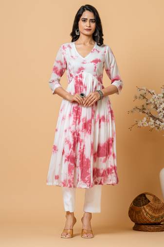 Magenta tie & dye kurta pant set of 2