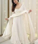 white embroidered georgette anarkali suit set