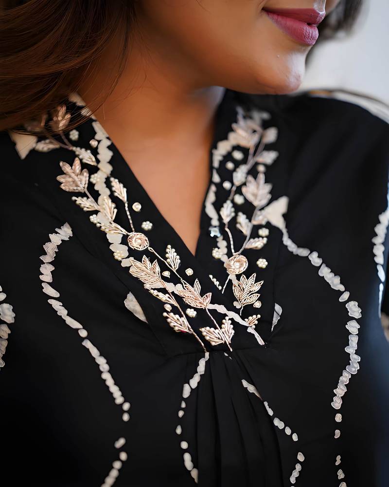 Black Lahriya Printed Kurta with Embroidered Neck & Pant Set – Ethnic Wear