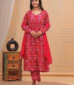 Floral Anarkali Kurta Pant Dupatta Set – Pink Traditional Indian Wear