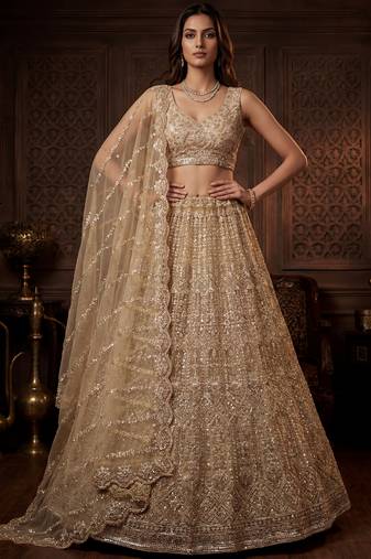 golden handwork net designer lehenga choli set
