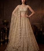Graceful Golden Hand Work Net Designer Lehenga Choli With Dupatta