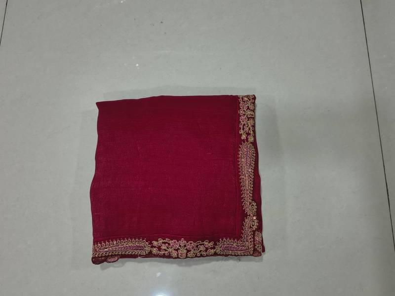 Tussar Silk Embroidery Sequence work Saree with Unstitched Blouse Piece