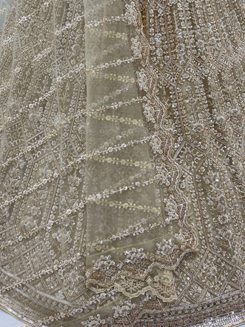 Graceful Golden Hand Work Net Designer Lehenga Choli With Dupatta