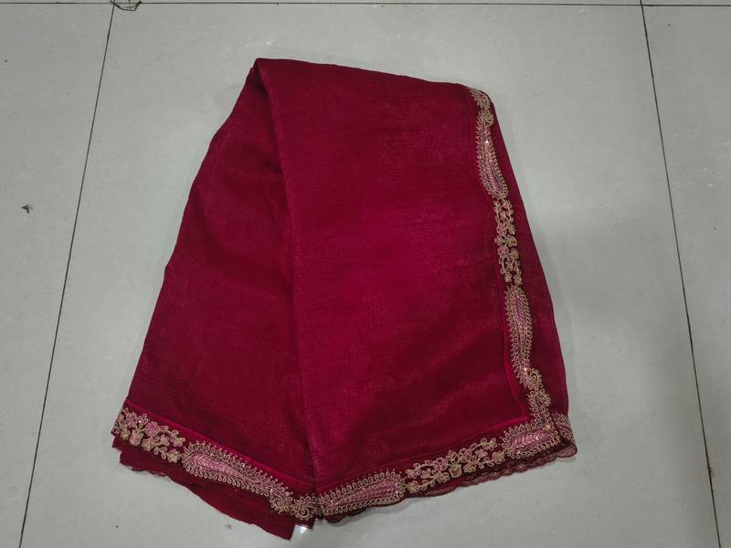 Tussar Silk Embroidery Sequence work Saree with Unstitched Blouse Piece