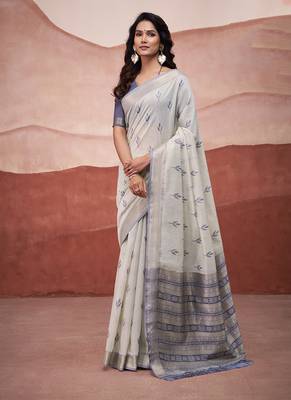 Grey mondal cotton party wear saree 1
