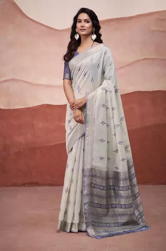 Grey mondal cotton party wear saree