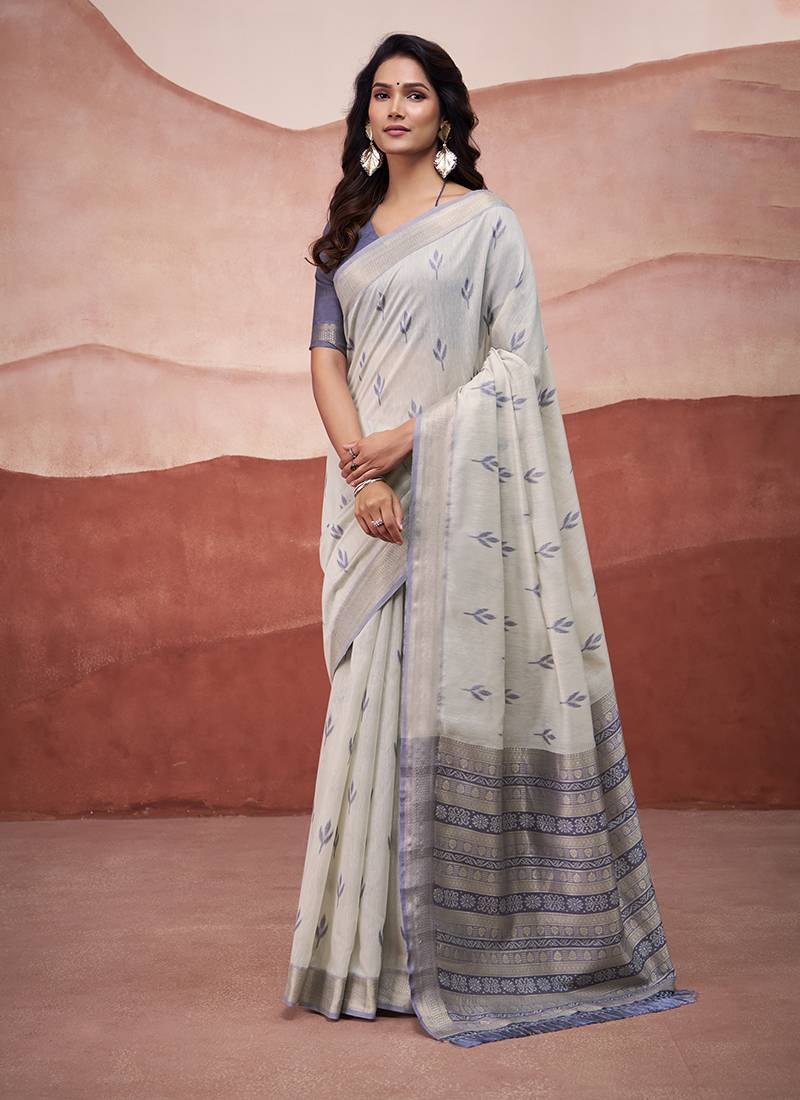 Grey mondal cotton party wear saree