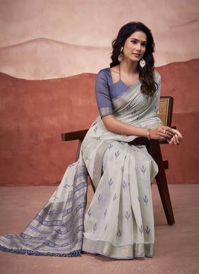 Grey mondal cotton party wear saree 2
