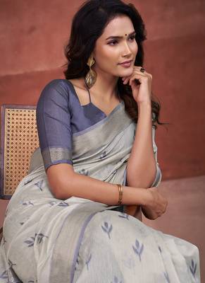 Grey mondal cotton party wear saree 3