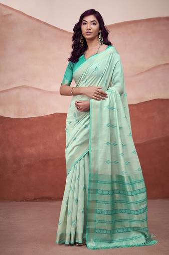 Turquoise mondal cotton party wear saree