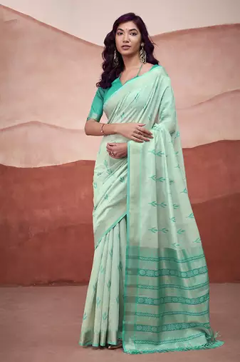 Turquoise mondal cotton party wear saree