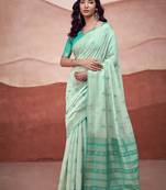 Turquoise mondal cotton party wear saree