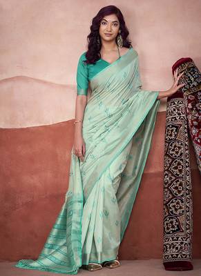 Turquoise mondal cotton party wear saree 2
