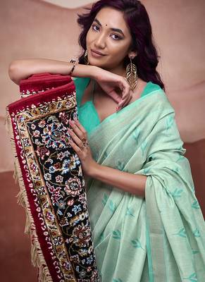 Turquoise mondal cotton party wear saree 3