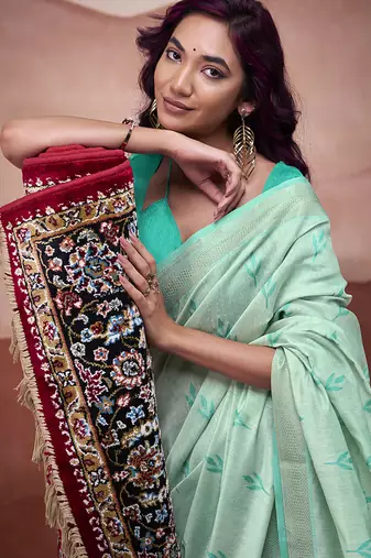Turquoise mondal cotton party wear saree