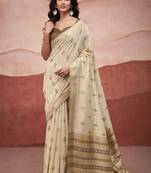 Cream mondal cotton party wear saree