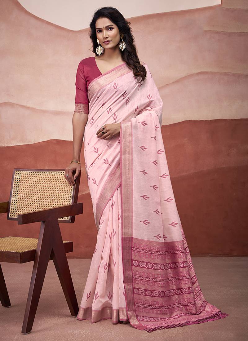 Red mondal cotton party wear saree