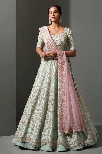 pista zari & sequins art silk lehenga choli with dupatta