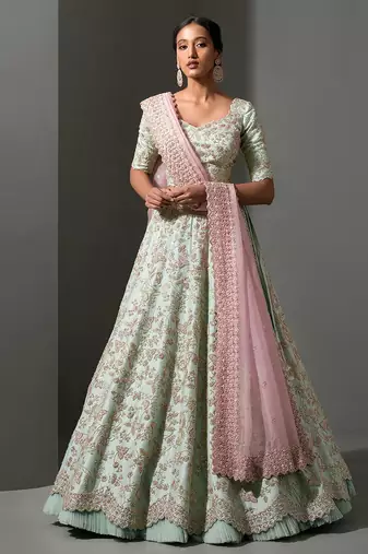 pista zari & sequins art silk lehenga choli with dupatta