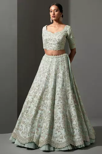pista zari & sequins art silk lehenga choli with dupatta