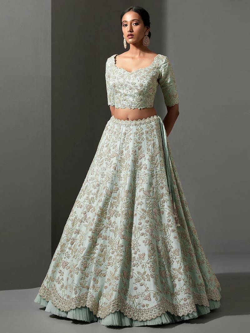 pista zari & sequins art silk lehenga choli with dupatta