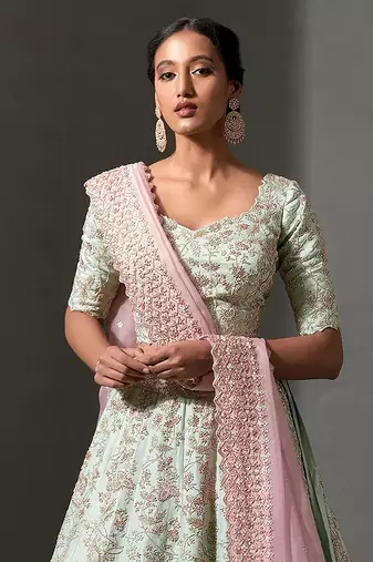 pista zari & sequins art silk lehenga choli with dupatta