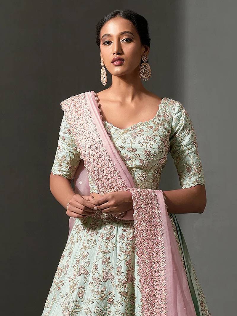 pista zari & sequins art silk lehenga choli with dupatta