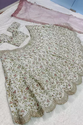 pista zari & sequins art silk lehenga choli with dupatta