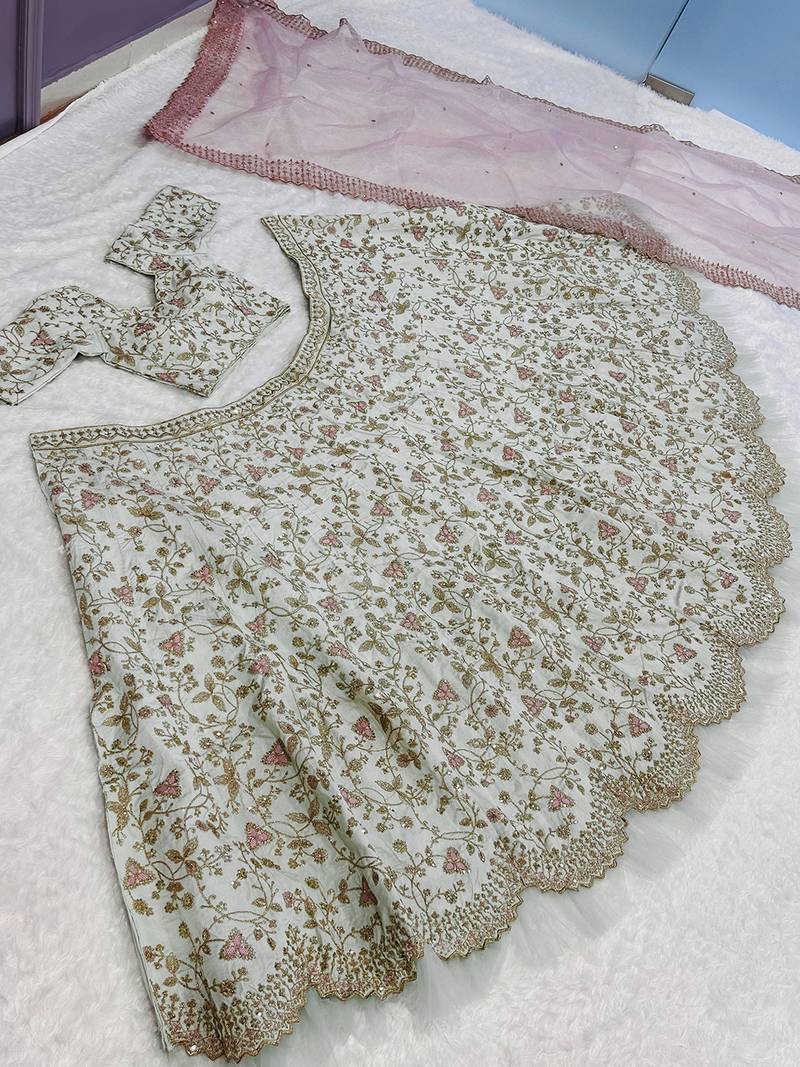 pista zari & sequins art silk lehenga choli with dupatta