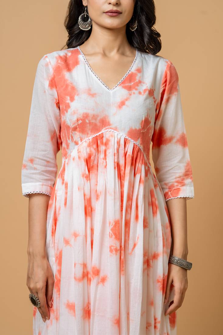 Peach tie & dye kurta pant set of 2