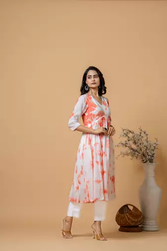 Peach tie & dye kurta pant set of 2