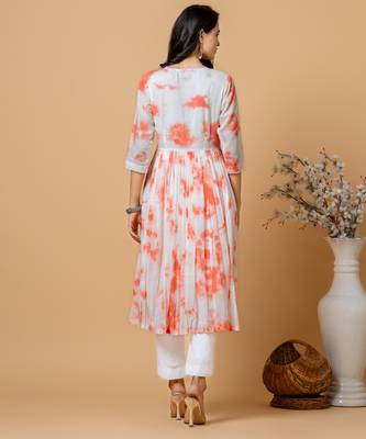 Peach tie & dye kurta pant set of 2 4