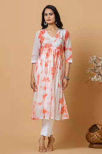 Peach tie & dye kurta pant set of 2