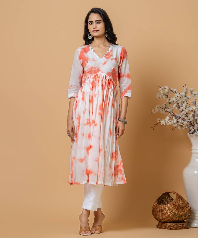 Peach tie & dye kurta pant set of 2