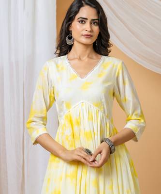Yellow tie & dye kurta pant set of 2 2