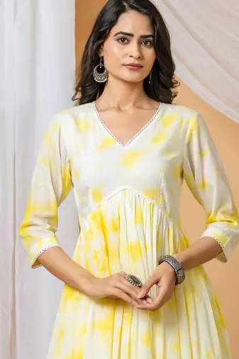 Yellow tie & dye kurta pant set of 2