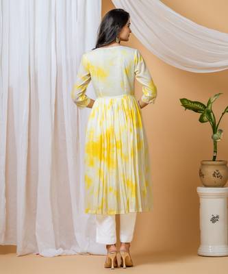 Yellow tie & dye kurta pant set of 2 3