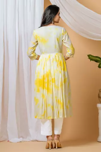 Yellow tie & dye kurta pant set of 2