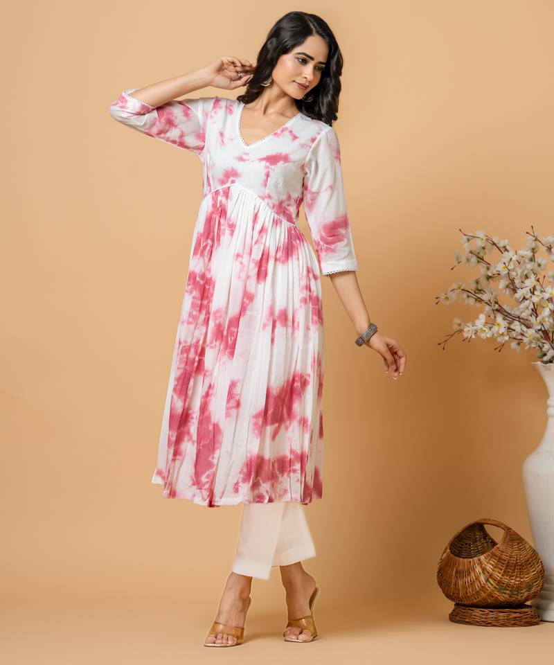 Magenta tie & dye kurta pant set of 2