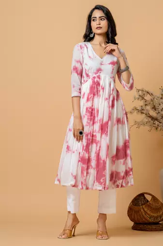 Magenta tie & dye kurta pant set of 2