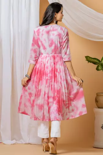 Pink tie & dye kurta pant set of 2